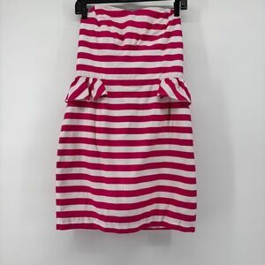 Lilly Pulitzer Pink Swizzle Striped Strapless Peplum Dress Sweetheart Size 6